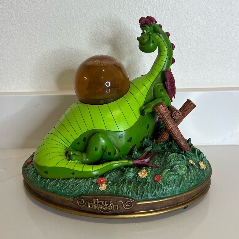 Vintage Disney Pete The Magic Dragon Green and Brown Dragon Figurine Snow Globe
